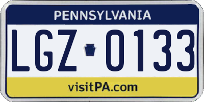 PA license plate LGZ0133