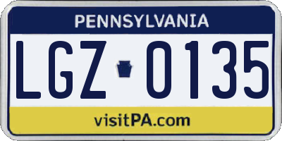 PA license plate LGZ0135