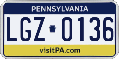 PA license plate LGZ0136