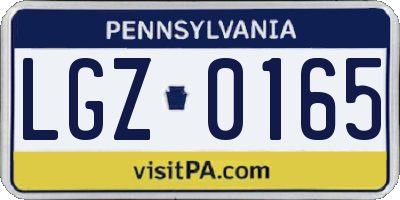 PA license plate LGZ0165