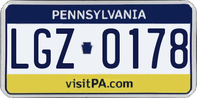 PA license plate LGZ0178