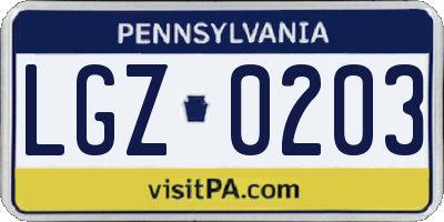 PA license plate LGZ0203