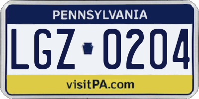 PA license plate LGZ0204
