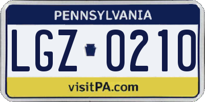 PA license plate LGZ0210