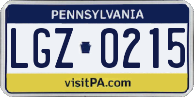 PA license plate LGZ0215