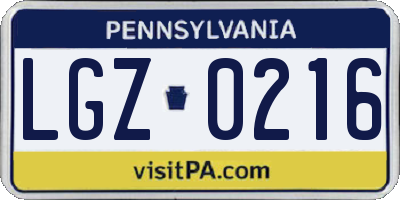 PA license plate LGZ0216
