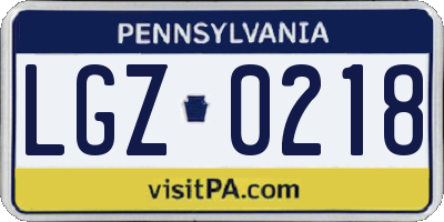 PA license plate LGZ0218