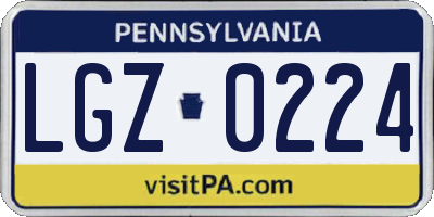 PA license plate LGZ0224