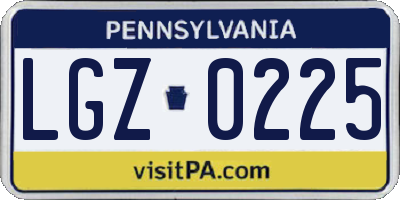 PA license plate LGZ0225