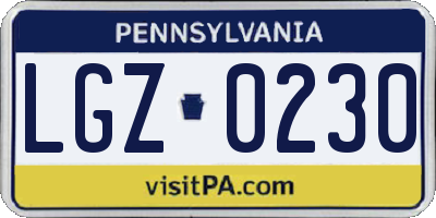 PA license plate LGZ0230