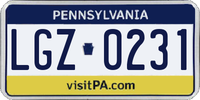 PA license plate LGZ0231