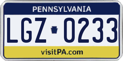 PA license plate LGZ0233