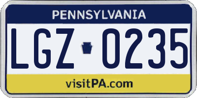 PA license plate LGZ0235