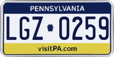 PA license plate LGZ0259
