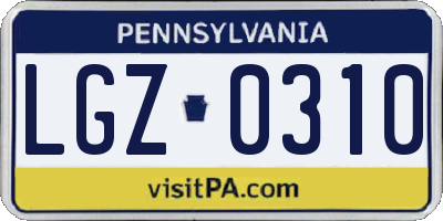 PA license plate LGZ0310