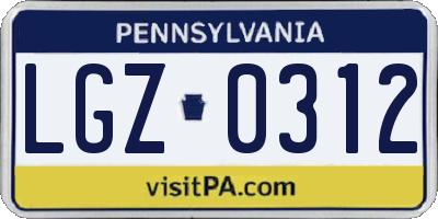 PA license plate LGZ0312