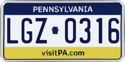PA license plate LGZ0316