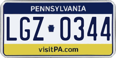 PA license plate LGZ0344