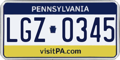 PA license plate LGZ0345