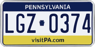 PA license plate LGZ0374