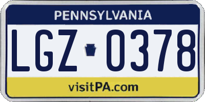 PA license plate LGZ0378