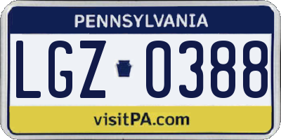 PA license plate LGZ0388