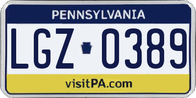 PA license plate LGZ0389