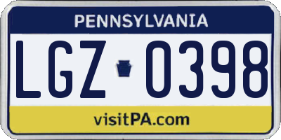 PA license plate LGZ0398