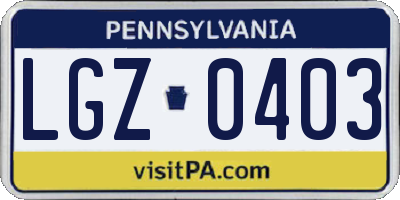 PA license plate LGZ0403