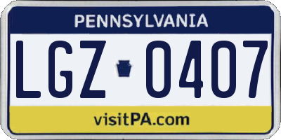 PA license plate LGZ0407