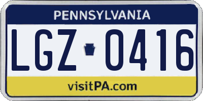 PA license plate LGZ0416