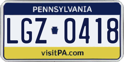 PA license plate LGZ0418