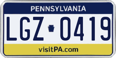 PA license plate LGZ0419