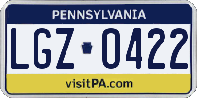 PA license plate LGZ0422