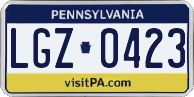 PA license plate LGZ0423