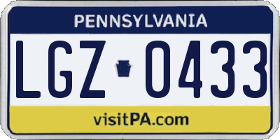 PA license plate LGZ0433