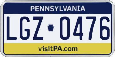 PA license plate LGZ0476