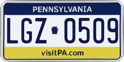PA license plate LGZ0509
