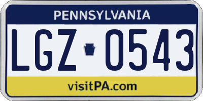 PA license plate LGZ0543