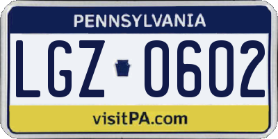 PA license plate LGZ0602