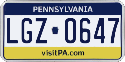 PA license plate LGZ0647