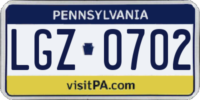PA license plate LGZ0702