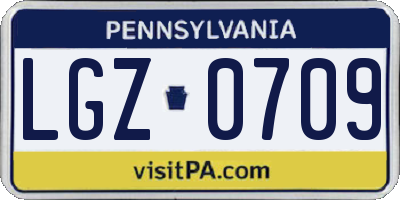 PA license plate LGZ0709