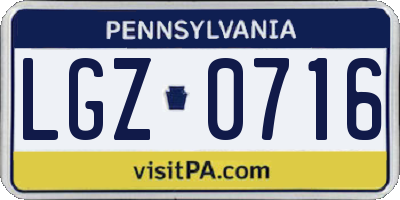 PA license plate LGZ0716