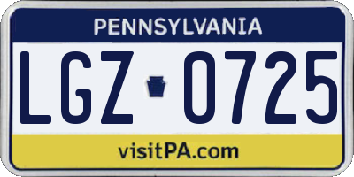 PA license plate LGZ0725