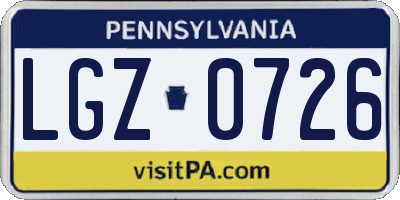 PA license plate LGZ0726