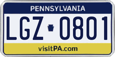 PA license plate LGZ0801