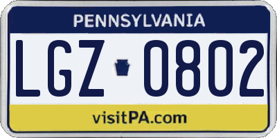 PA license plate LGZ0802
