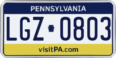 PA license plate LGZ0803