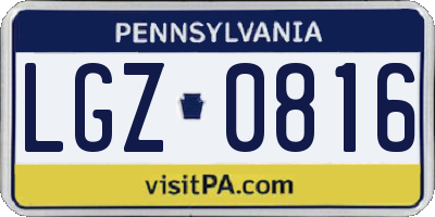 PA license plate LGZ0816